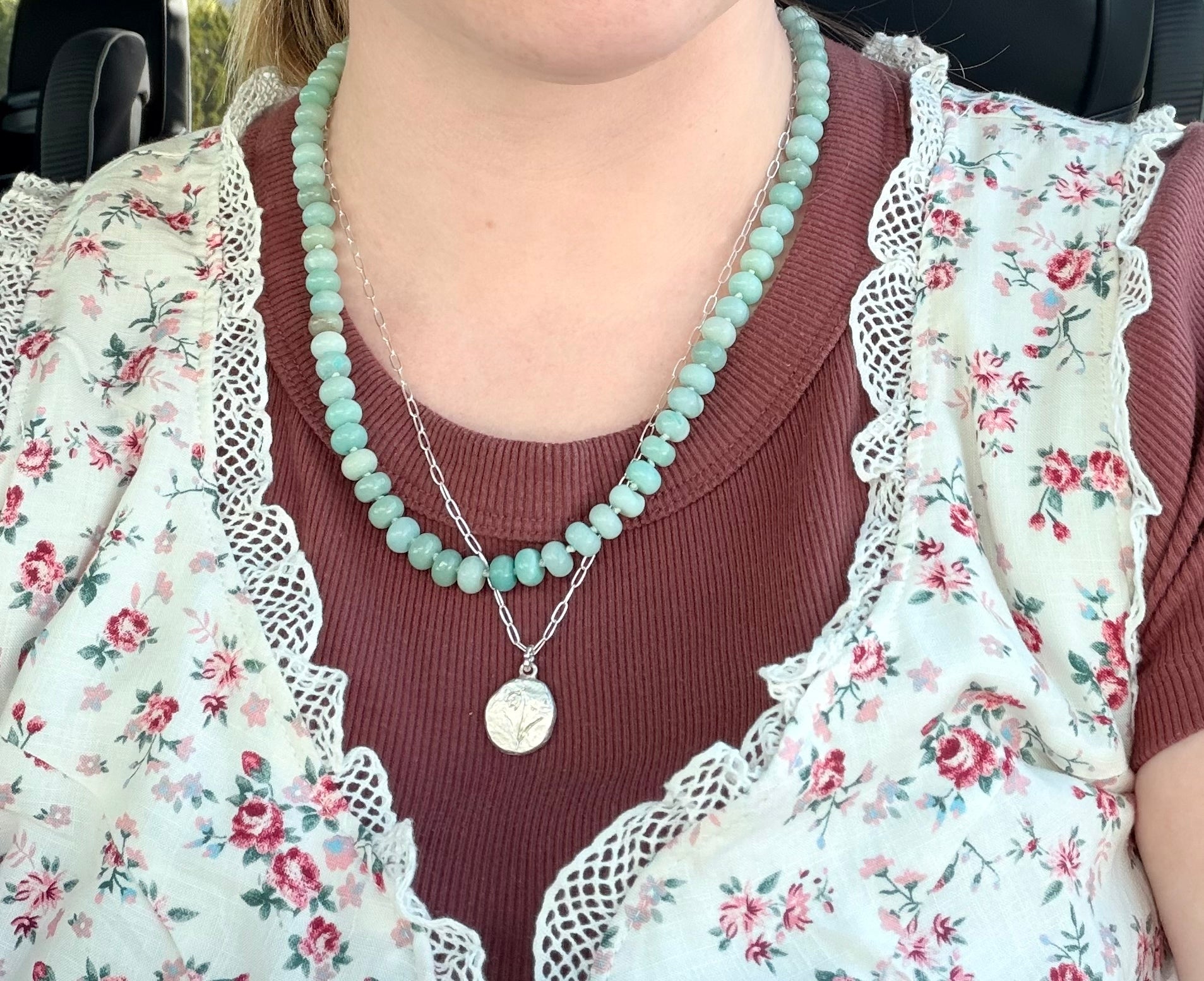 Engraved Botanical Pebble Necklace