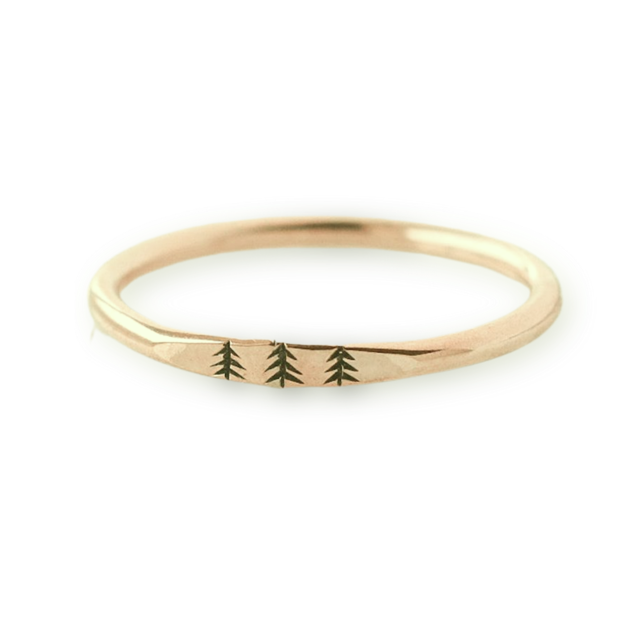 Yellow gold-filled dainty signet style ring with three trees engraved on the top.