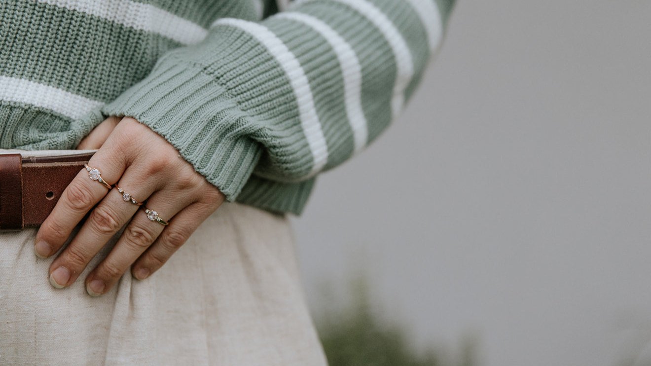 rose gold and yellow gold moissanite rings on sale scenic route jewellery