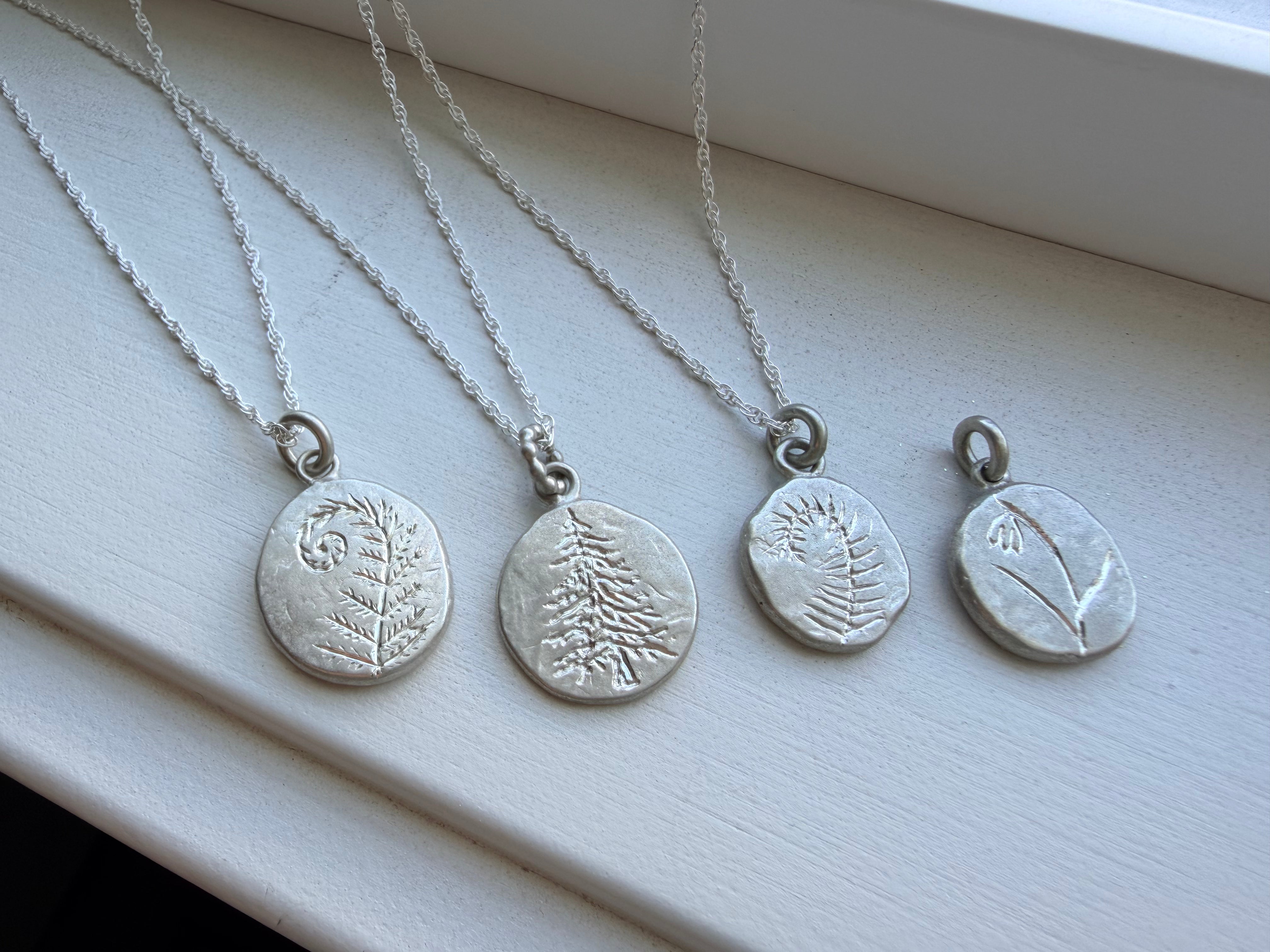 Engraved Botanical Pebble Necklace