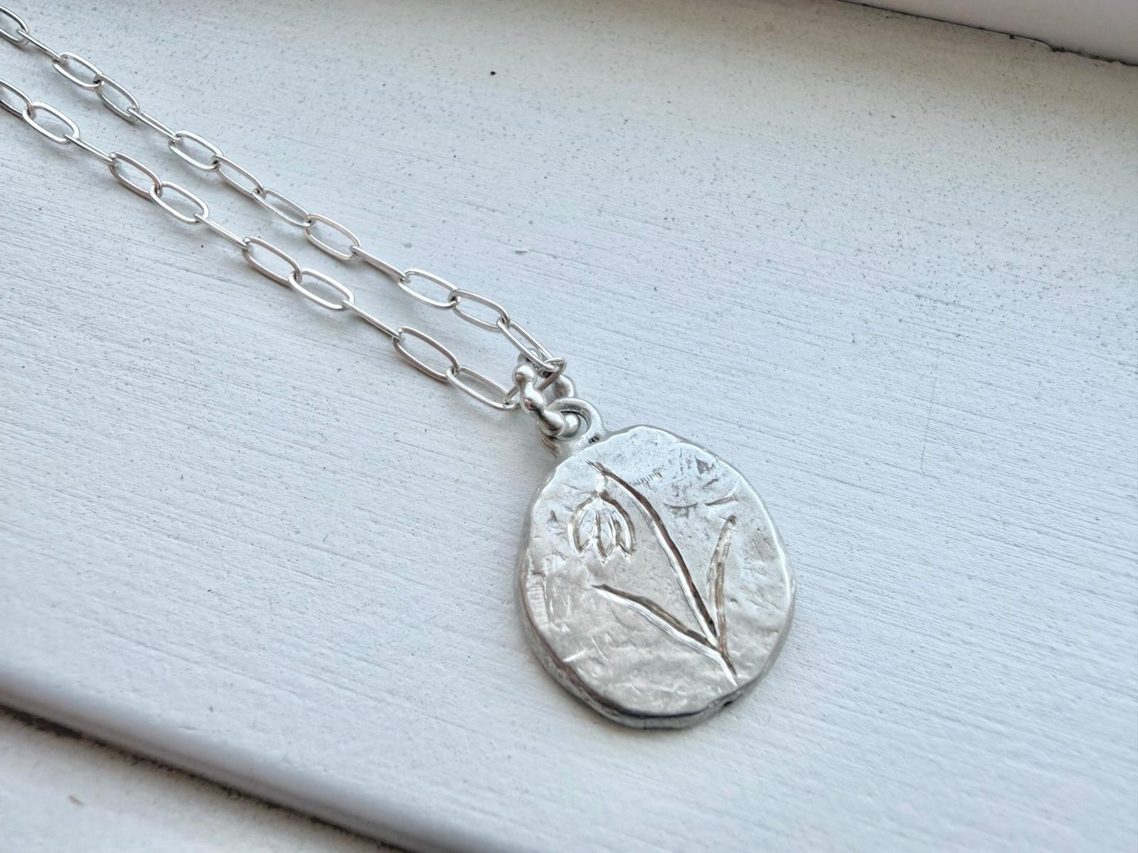 Engraved Botanical Pebble Necklace