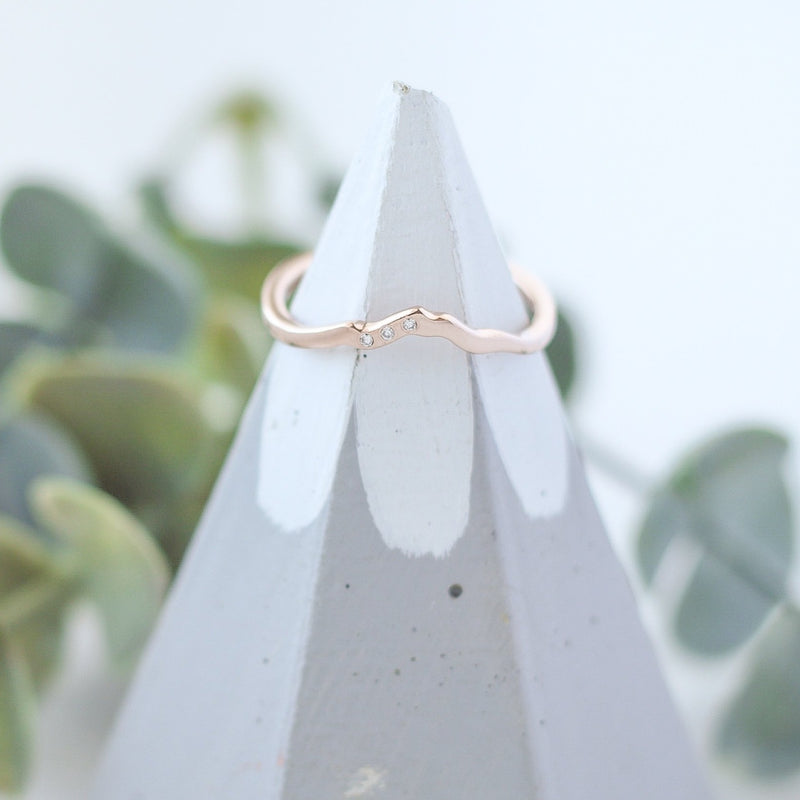 Rose gold mountain band ring with 3 lab grown diamonds