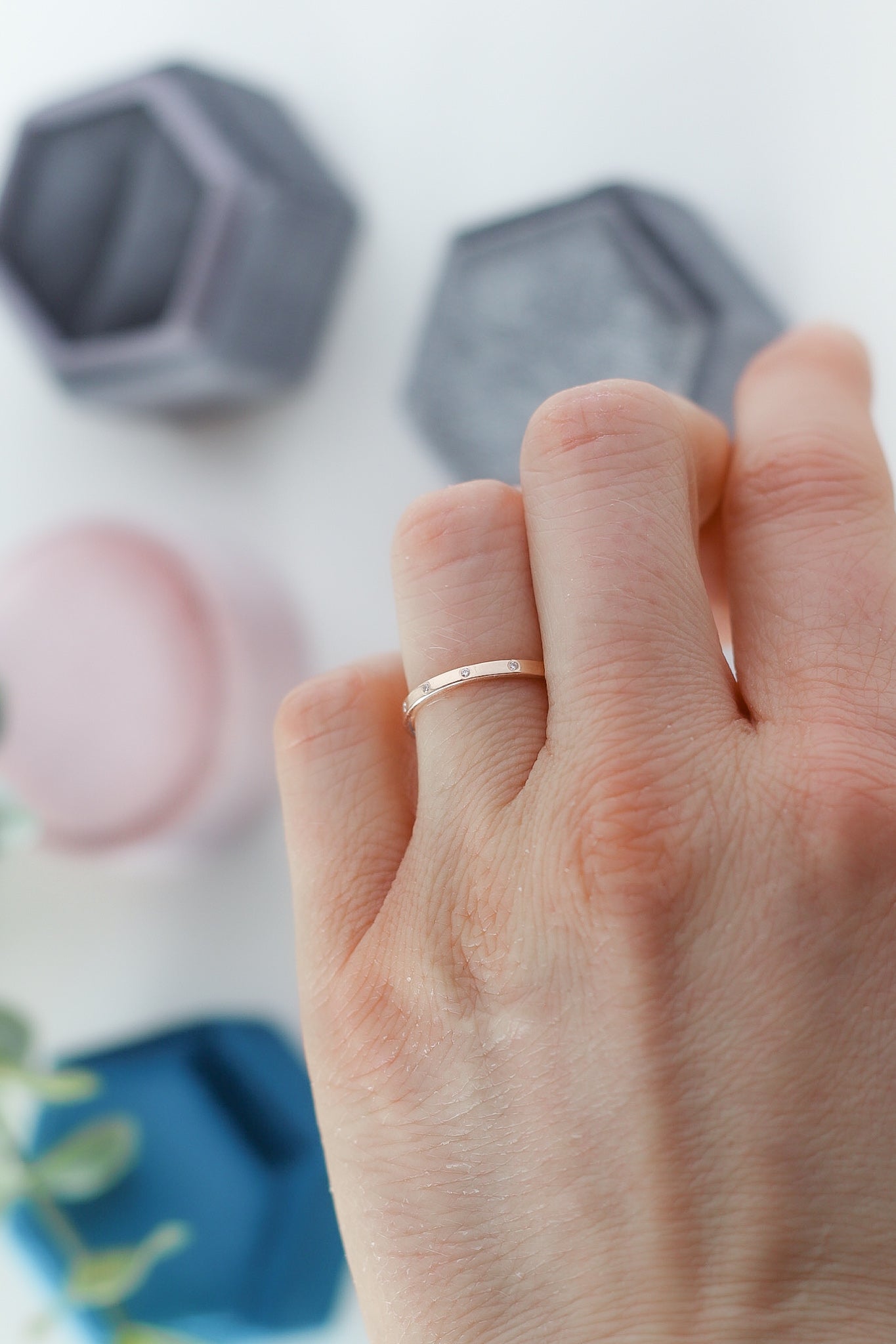 Rose gold diamond eternity ring.