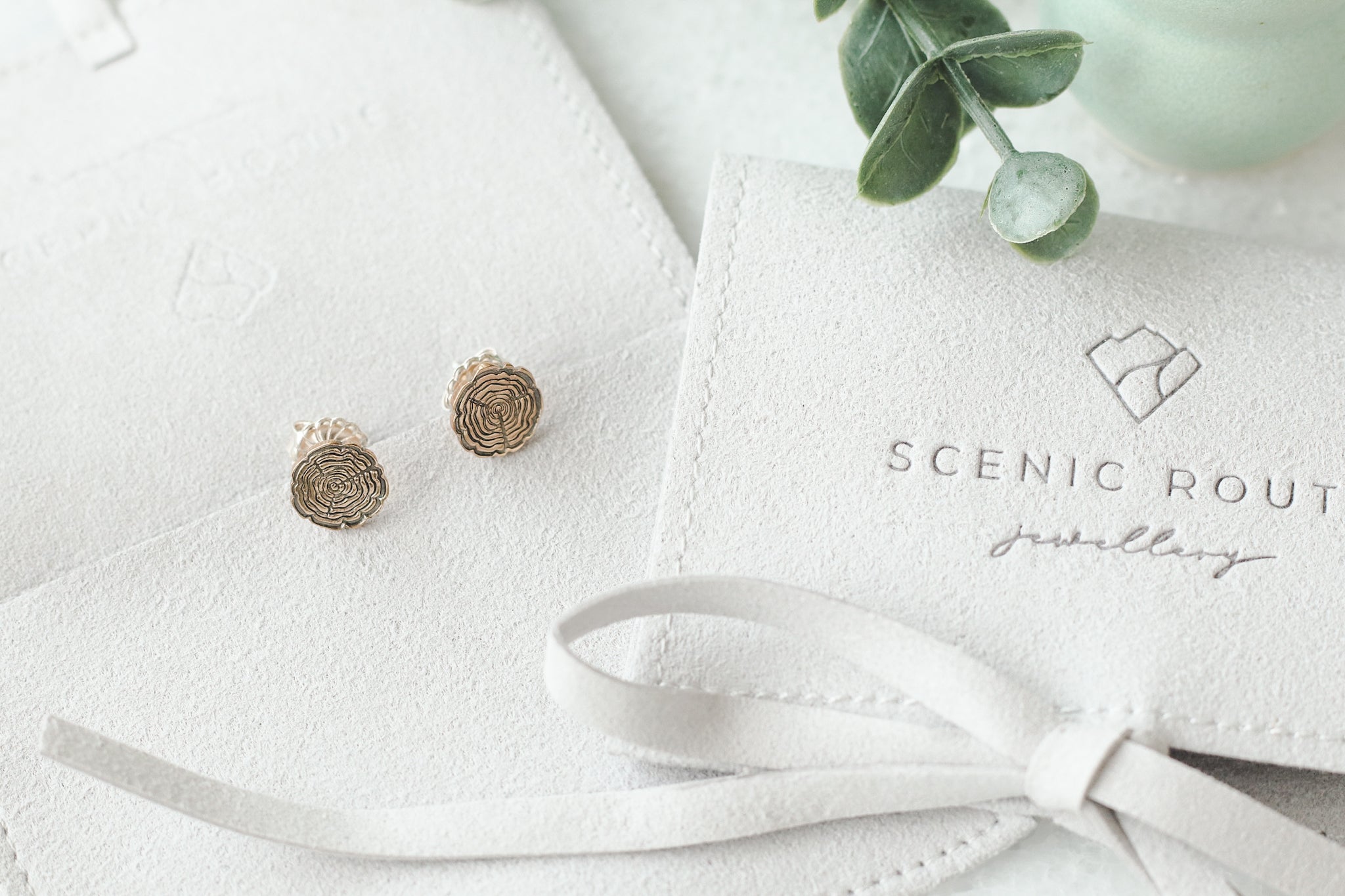 gold tree slice stud earrings by Scenic Route Jewellery